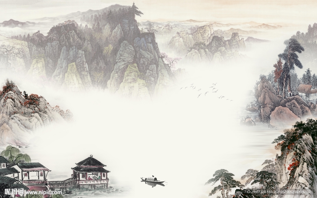 客厅中式风格山水 tif分层