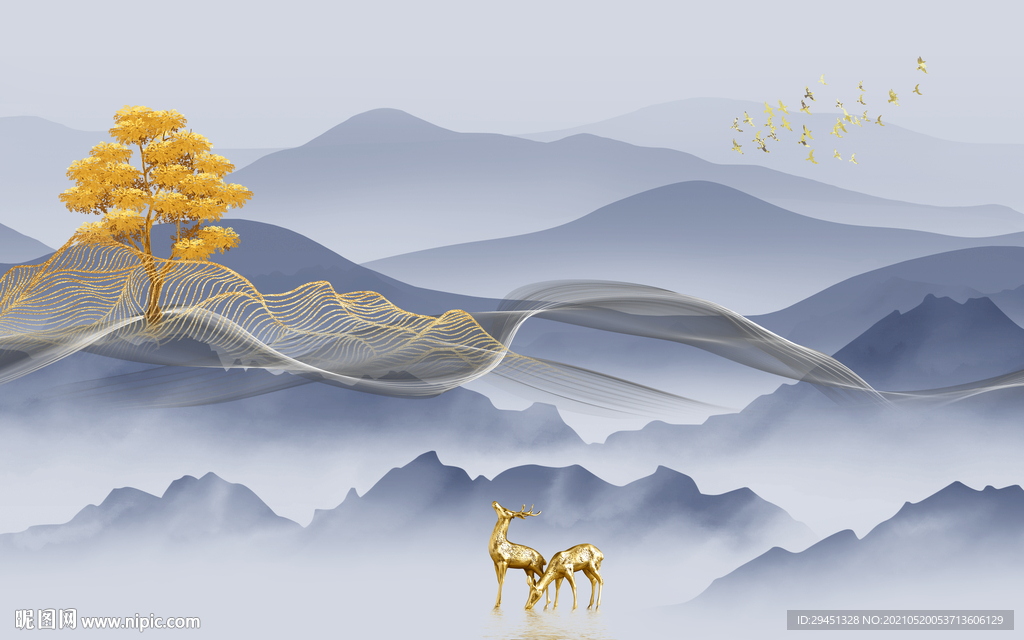 最新 中式风格山水 tif分层