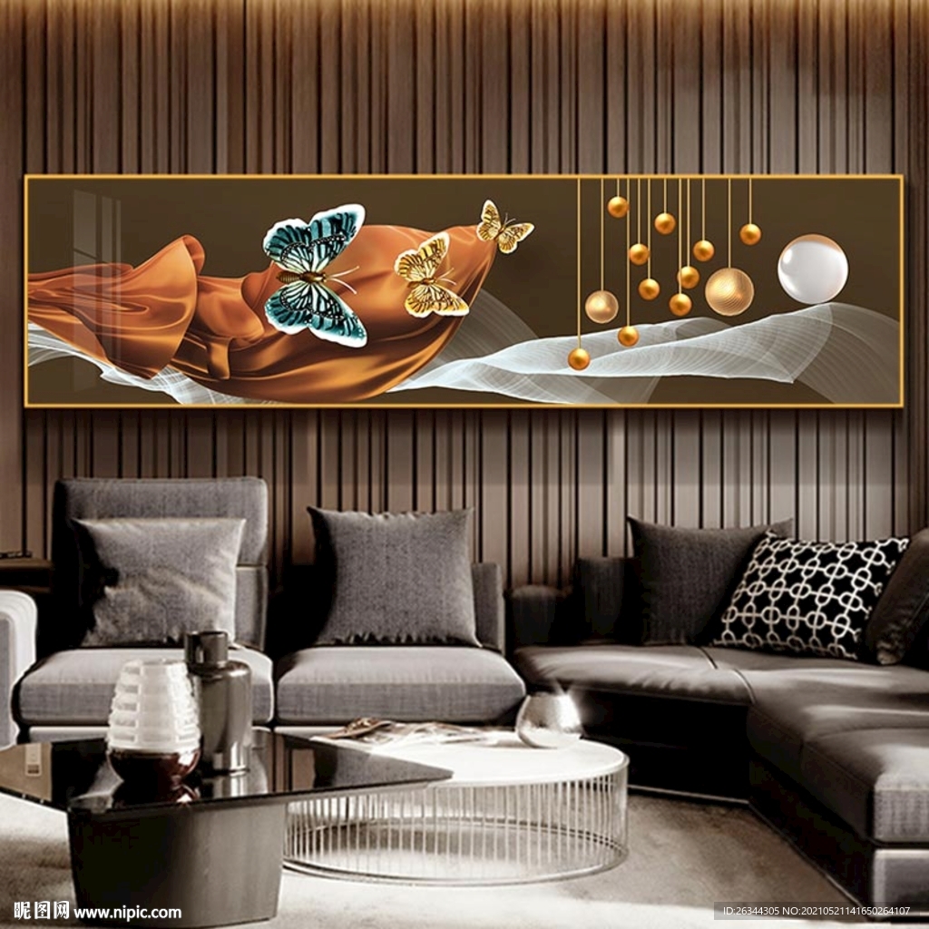 客厅横幅蝴蝶装饰画