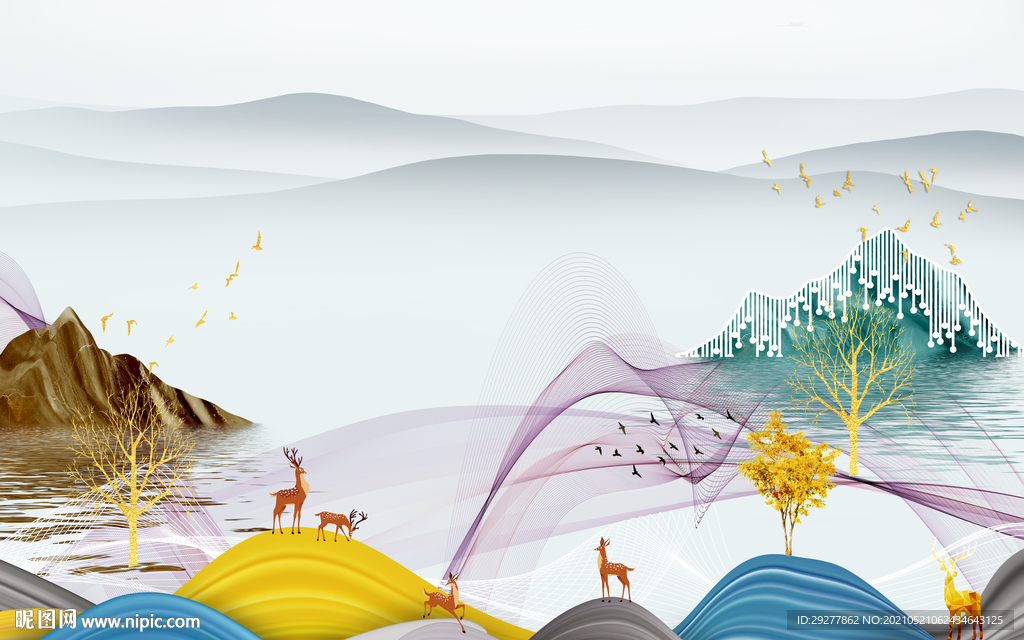 爆款 简约高档山水 tif分层