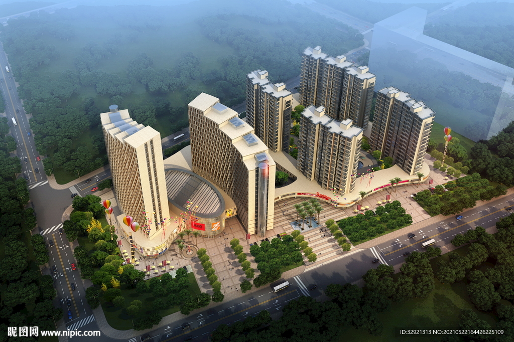 高清分层PSD楼盘鸟瞰效果图