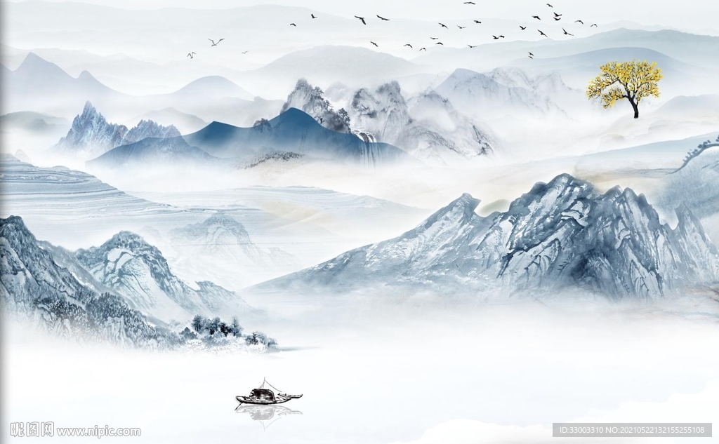 新中式山水背景墙