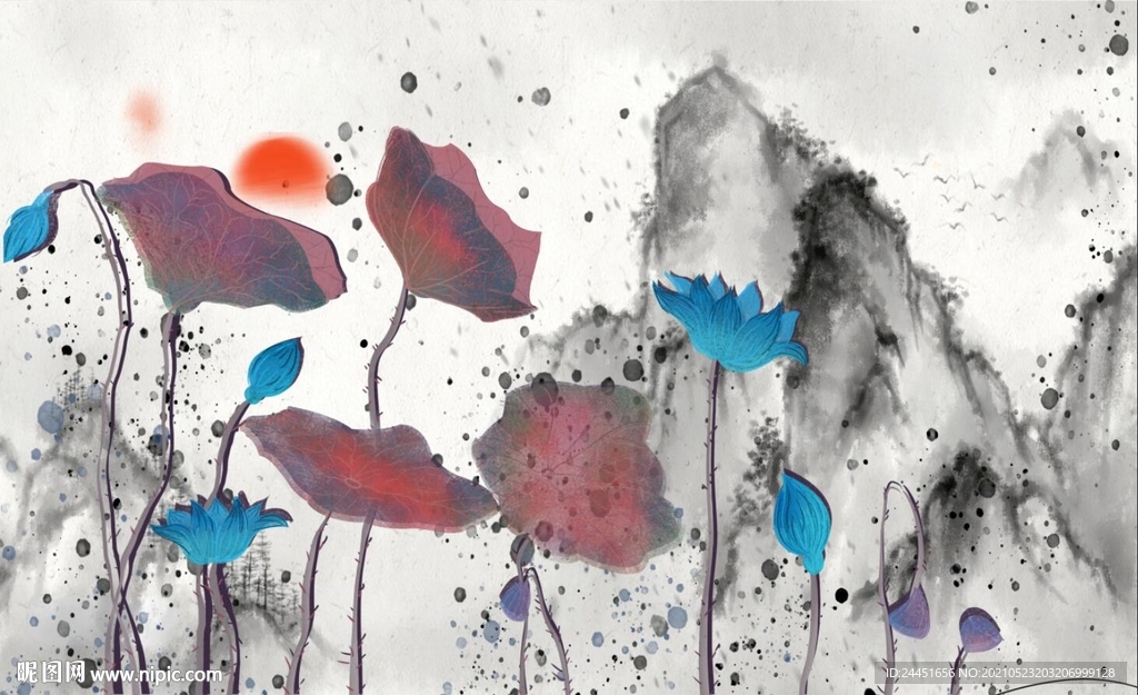 荷花写意装饰画