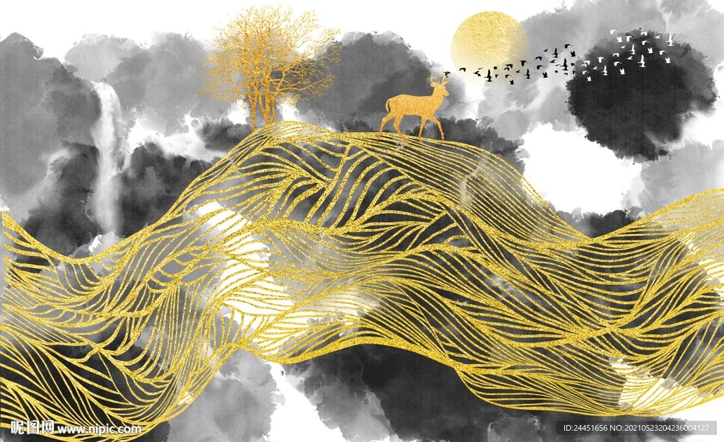 金色麋鹿装饰画