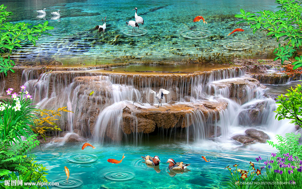 春天瀑布流水沙发背景墙