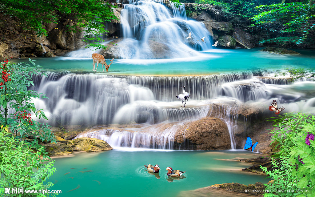 高山流水瀑布背景墙