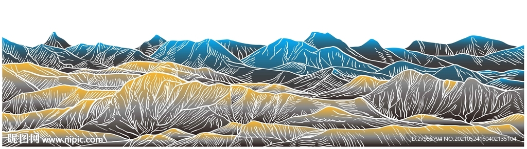 山矢量插画手绘蓝色