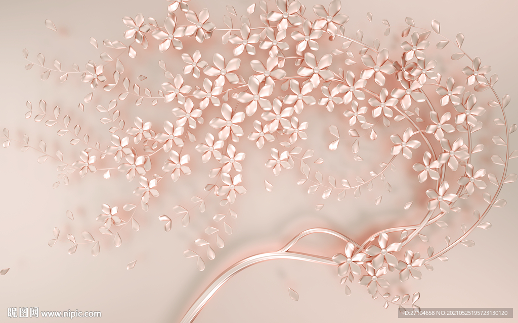 简约立体粉色发财树背景墙