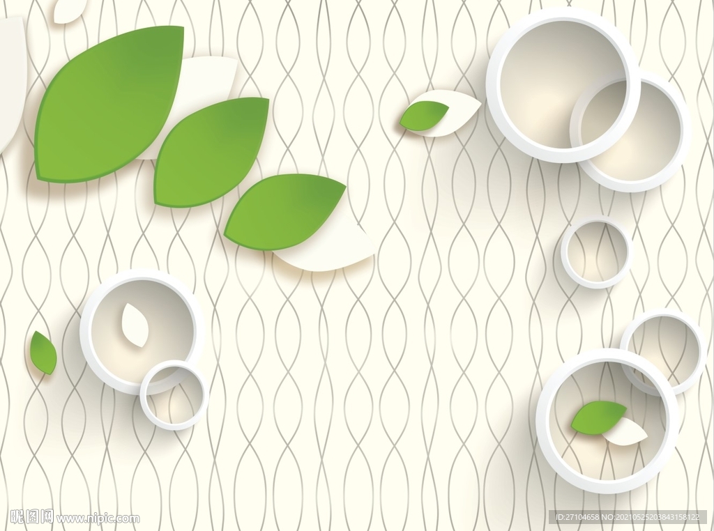 简约绿色波浪圆圈背景墙