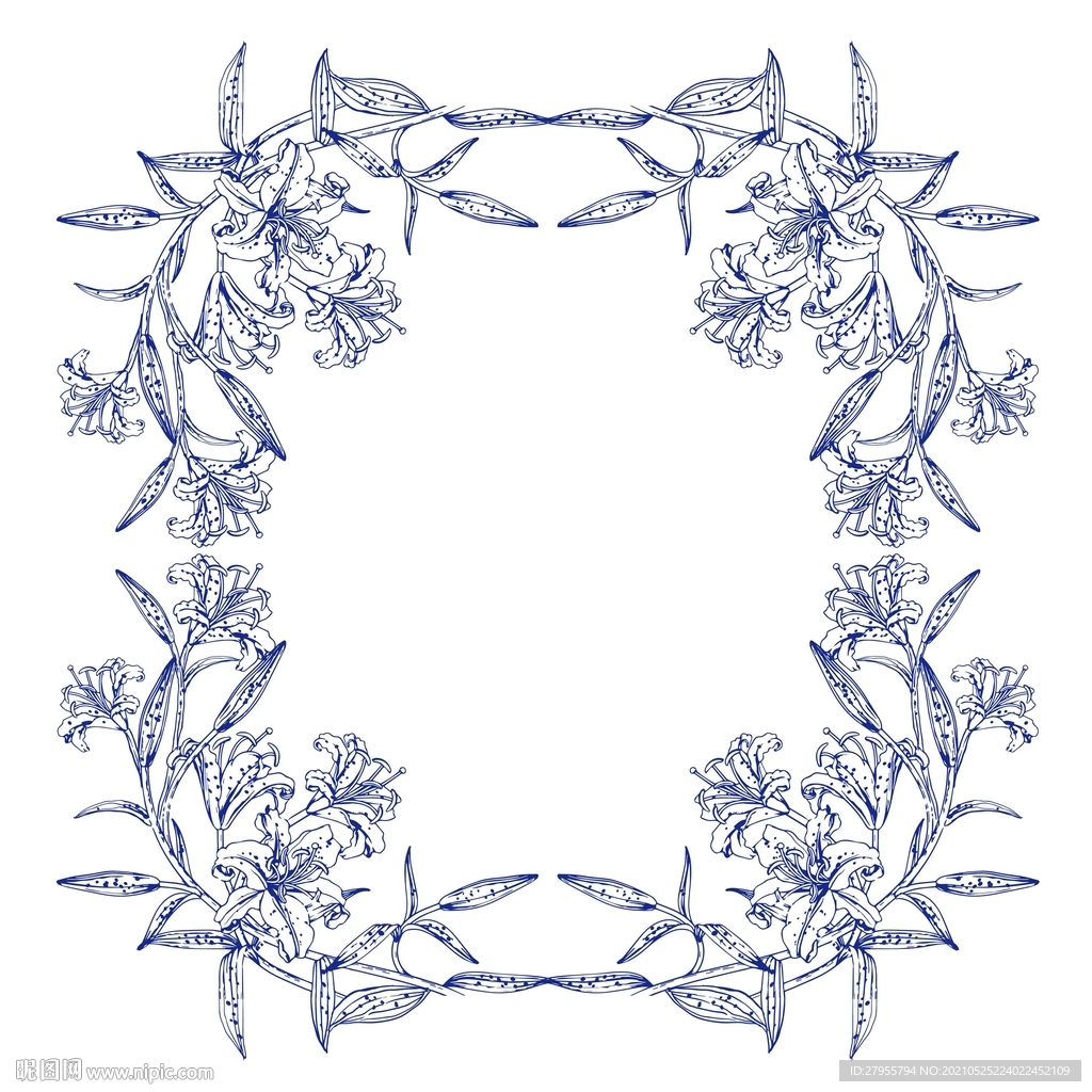 百合花手绘线描边框