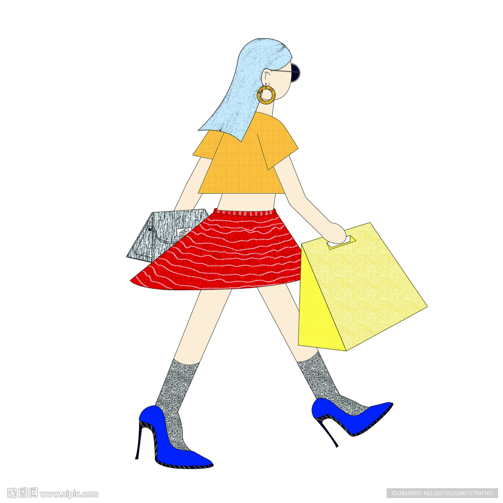 插画逛街潮流购物女孩