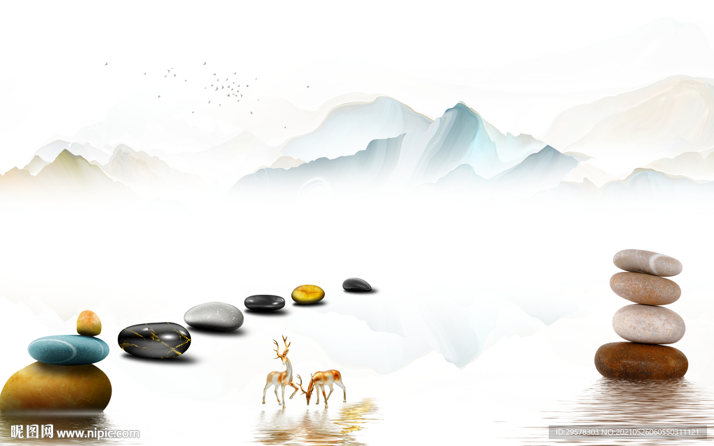 中式新款简约山水 tif分层