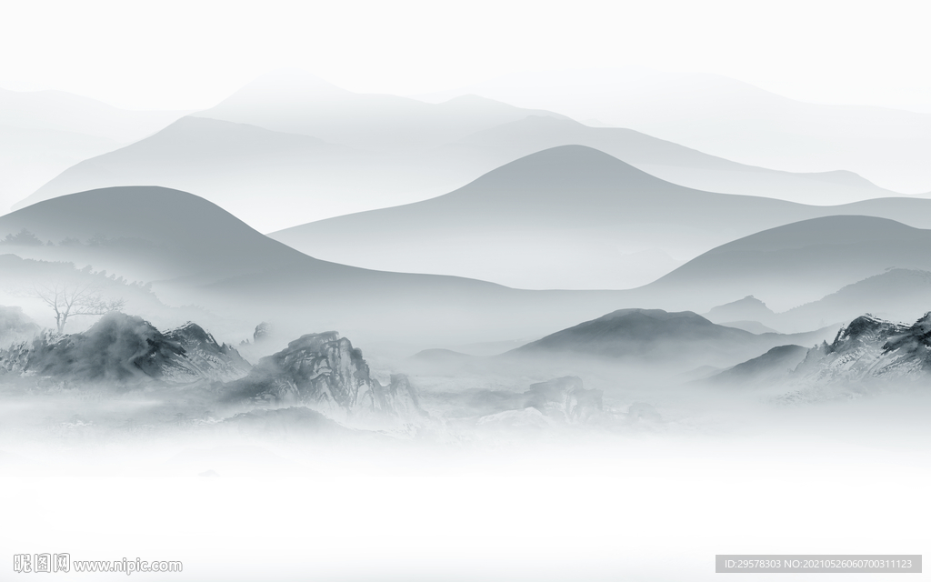 中国风新款简约山水 tif分层