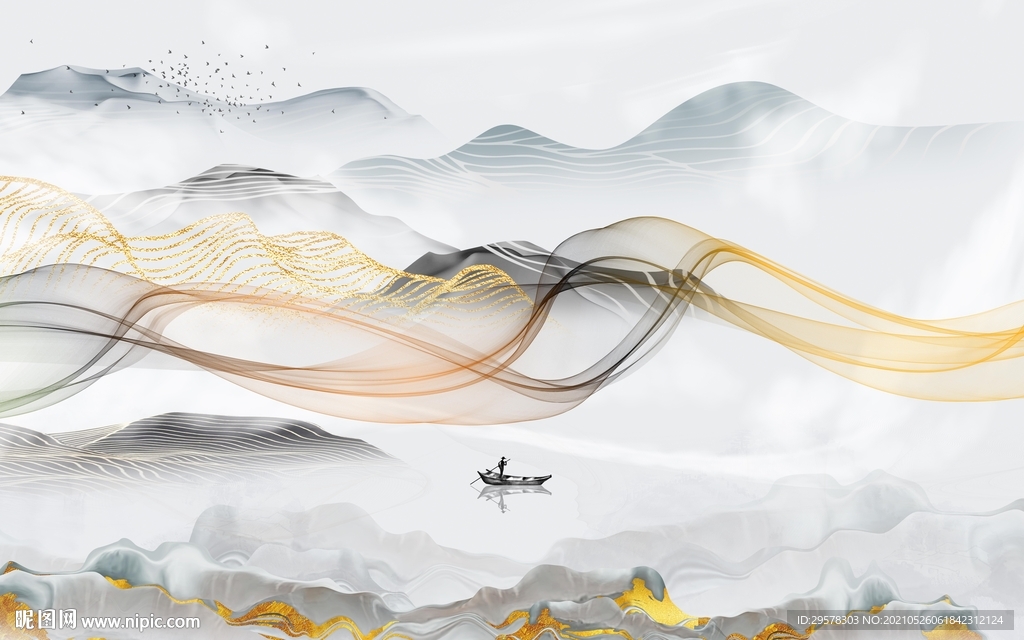 线条新款简约山水 tif分层