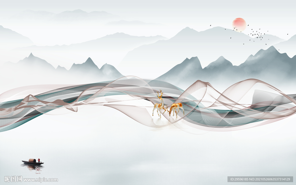 意境新款山水墙画 tif分层