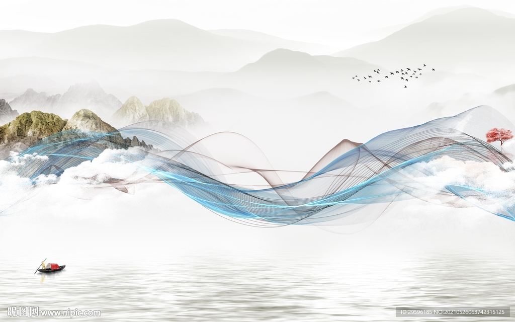 爆款 新款山水墙画 tif分层