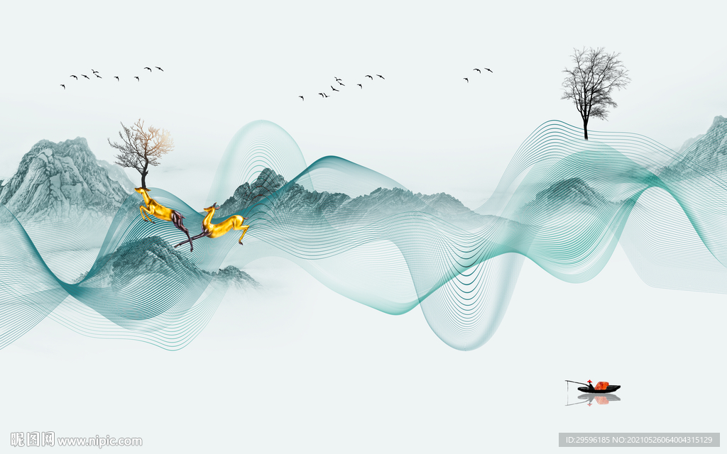 最新款山水墙画 tif分层