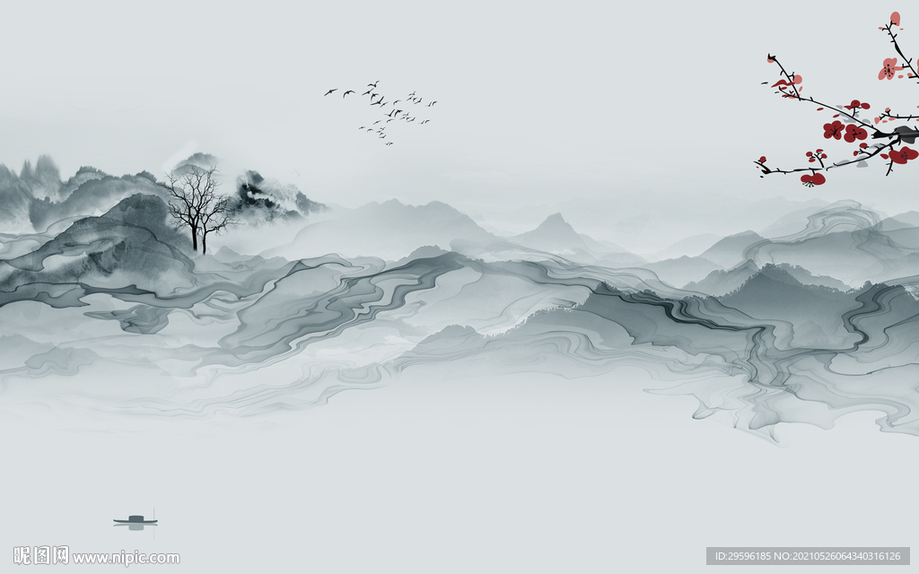 电视新款山水墙画 tif分层