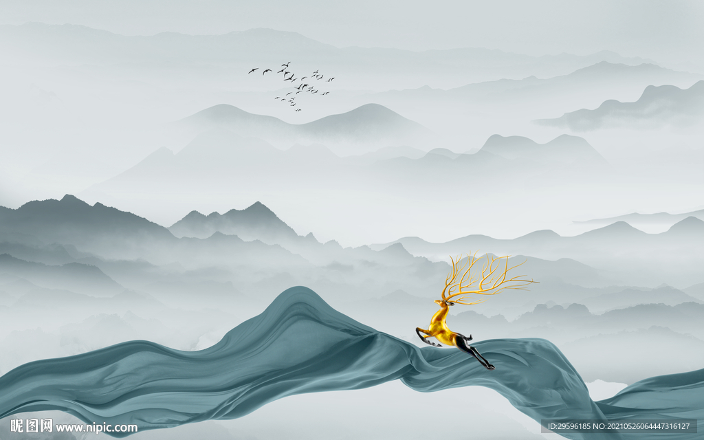 简约新款山水墙画 tif分层