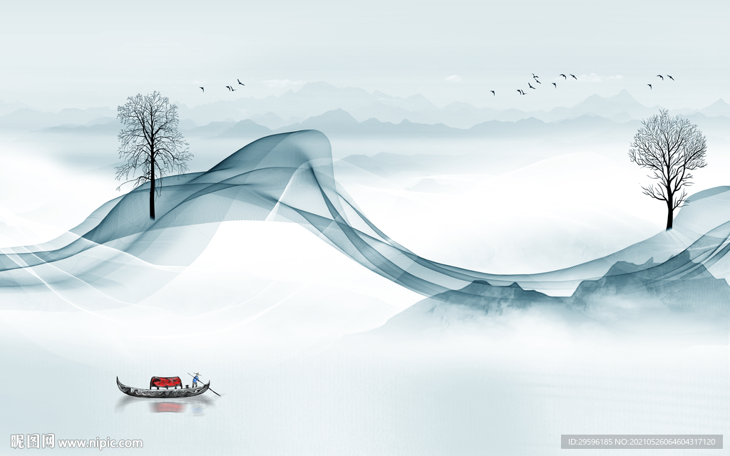 人气新款山水墙画 tif分层