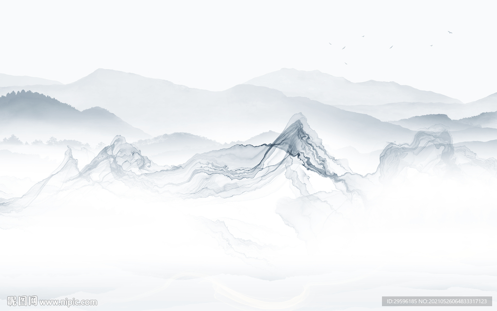 新中式新款山水墙画 tif分层