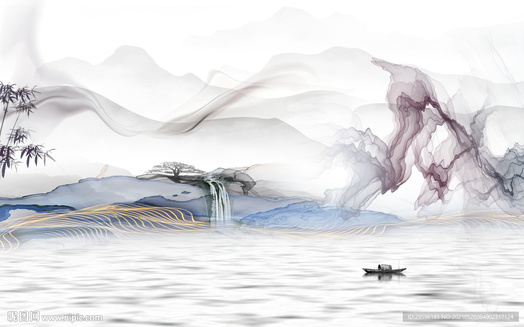 高档 新款山水墙画 tif分层