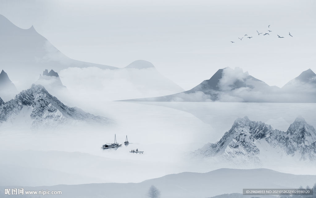 新中式意境新款山水 tif分层