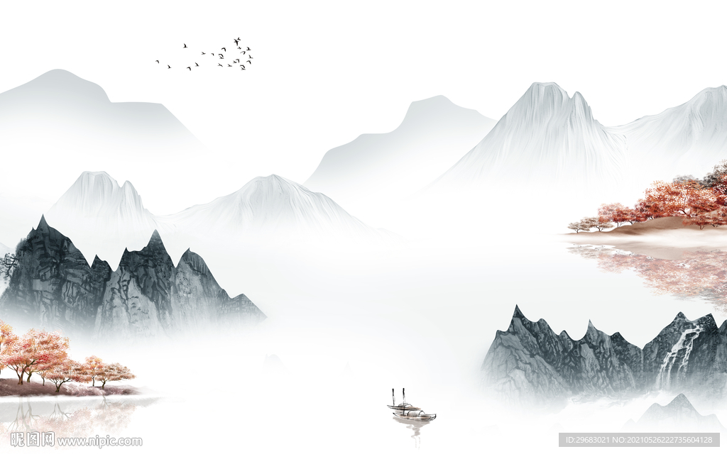 意境山水背景墙画 tif分层