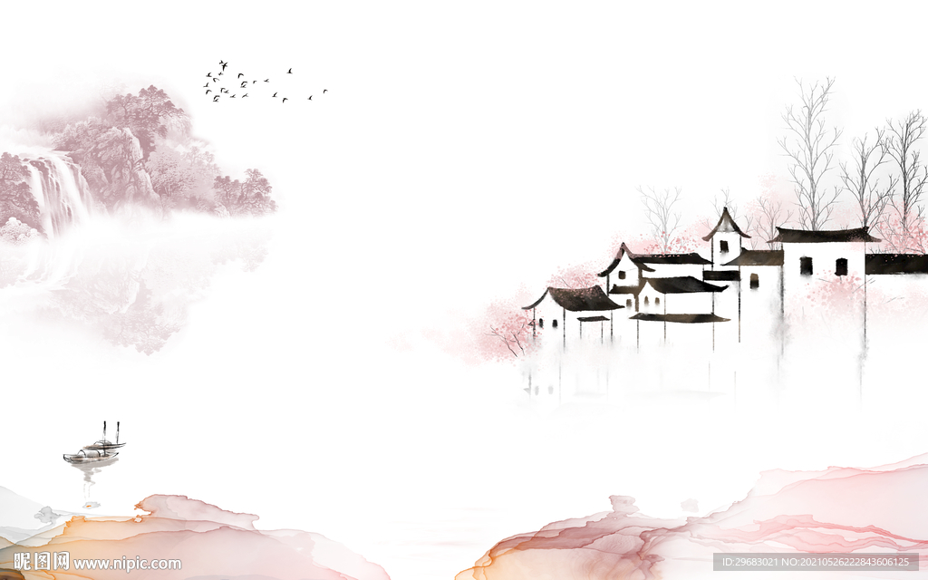 江南山水背景墙画 tif分层