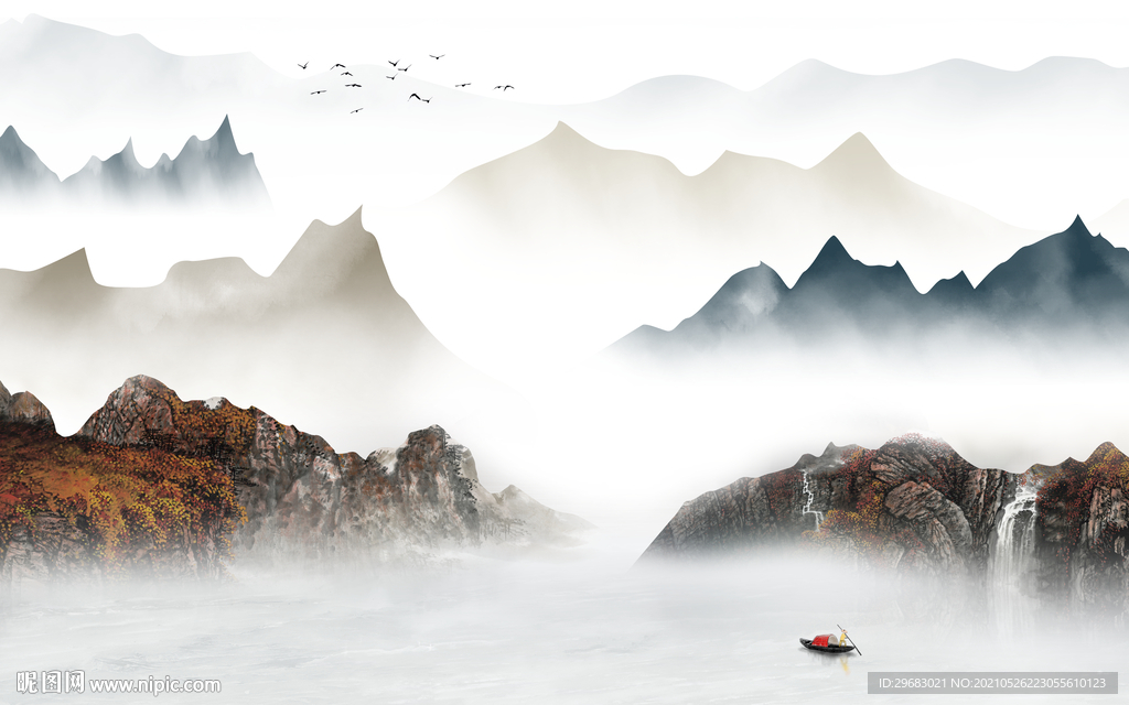 人气山水背景墙画 tif分层