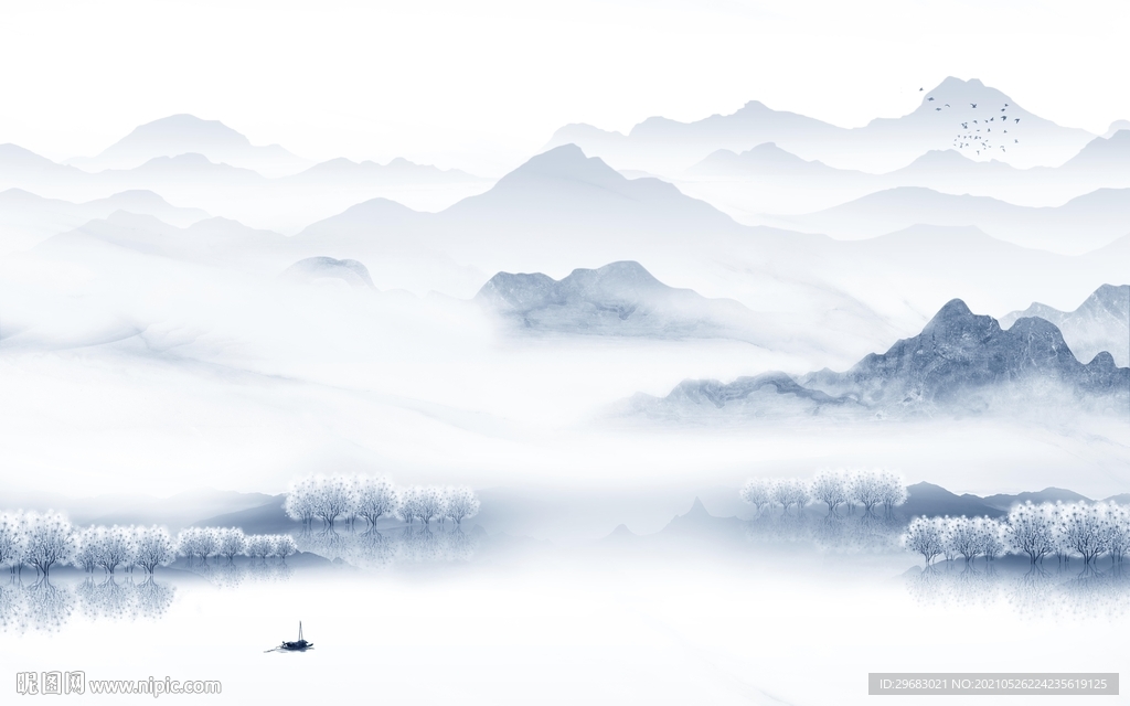 最新山水背景墙画 tif分层