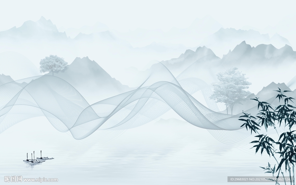 大气山水背景墙画 tif分层