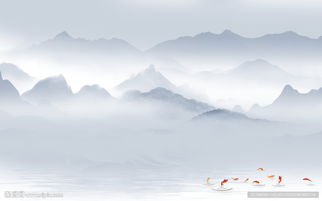 高清 山水背景墙画 tif分层