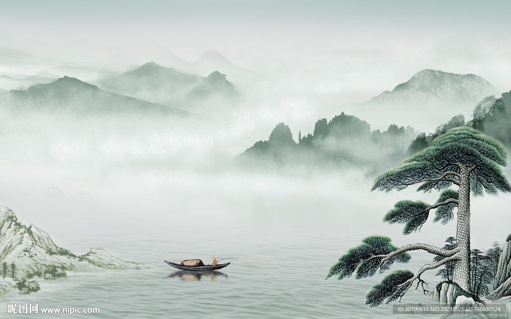 中国风高端墙画山水 TIF分层