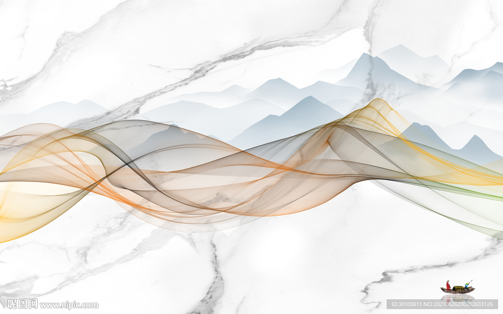 爵士白高端墙画山水 TIF分层