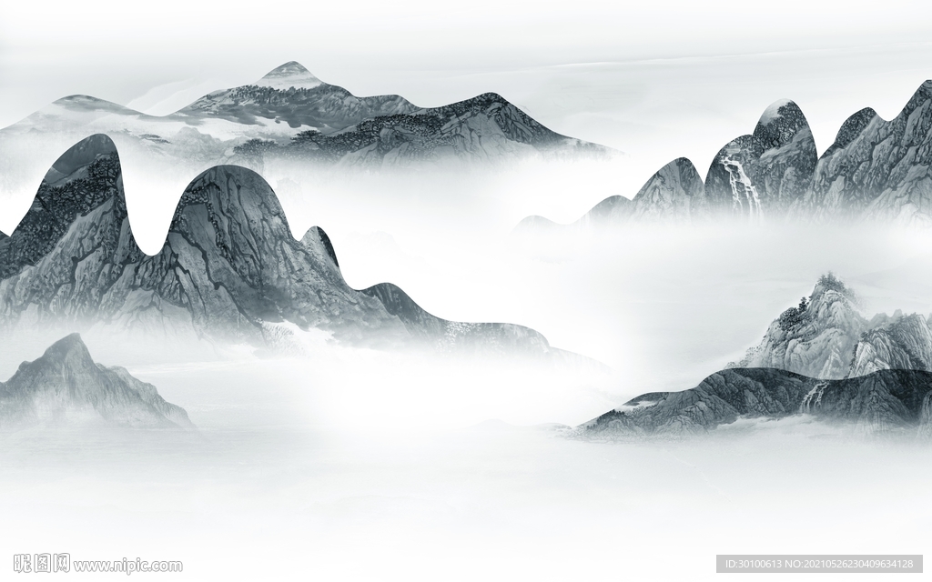 新中式高端墙画山水 TIF分层