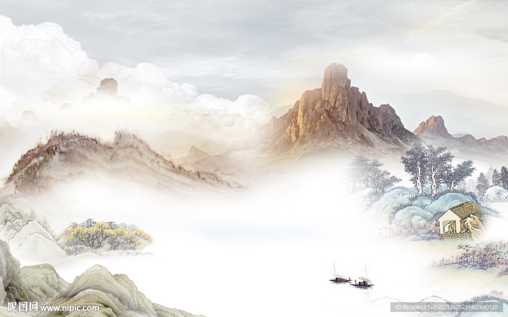 现代高端墙画山水 TIF分层