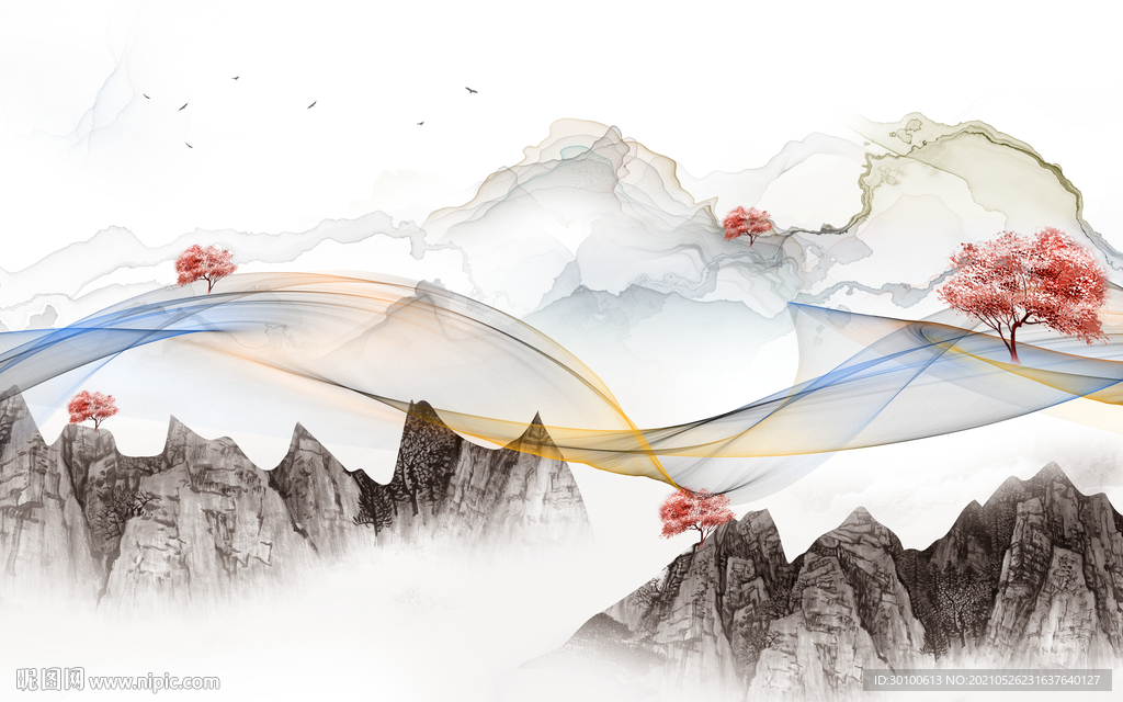 高清 高端墙画山水 TIF分层