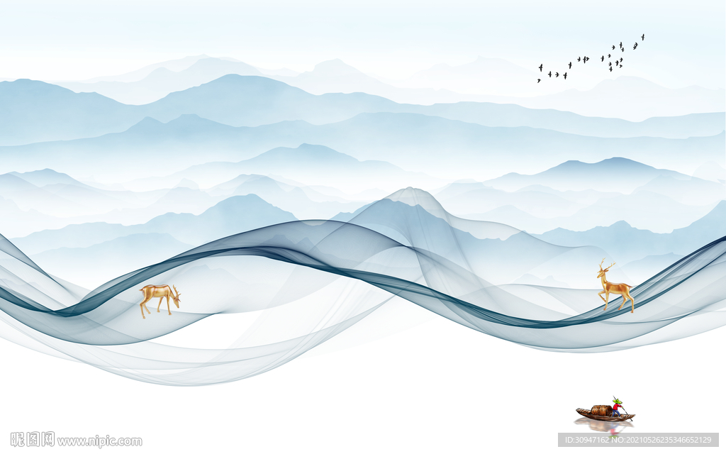 新中式最新简约山水 TIF分层