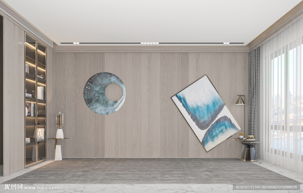 现代极简轻奢客厅空场景背景墙