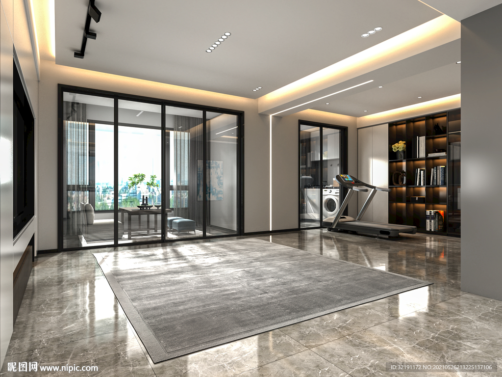 现代极简轻奢客厅空场景背景墙