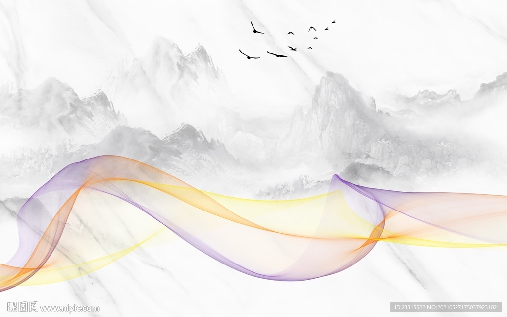 曲线山水抽象新中式背景墙