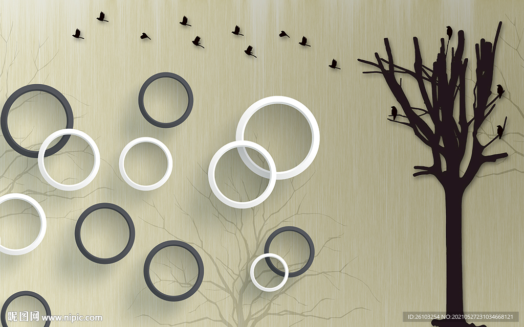 简约小树圈圈小鸟电视背景墙