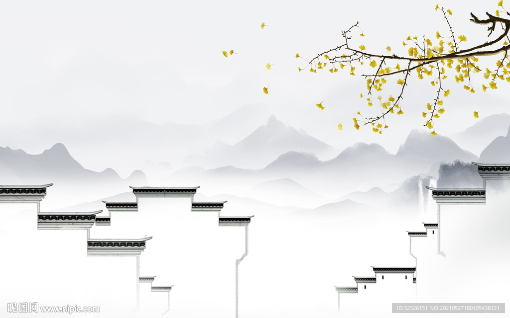 徽派山水画无框画 TIF分层