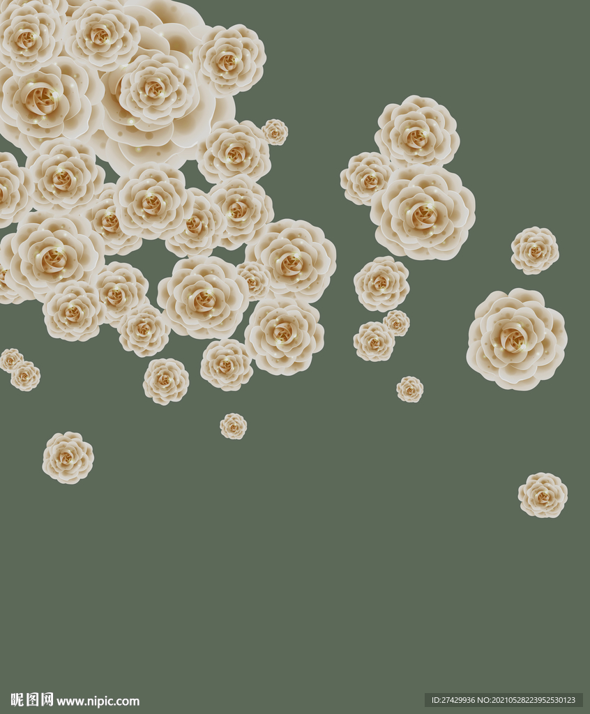 牡丹月季花卉装饰画背景墙壁画