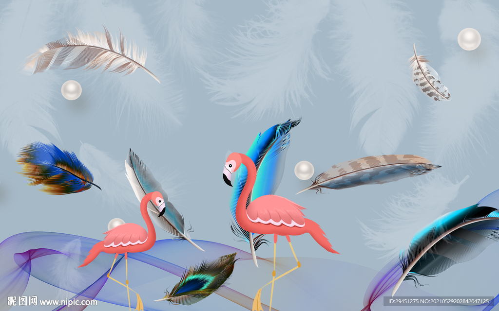 火烈鸟背景墙画 TIF分层