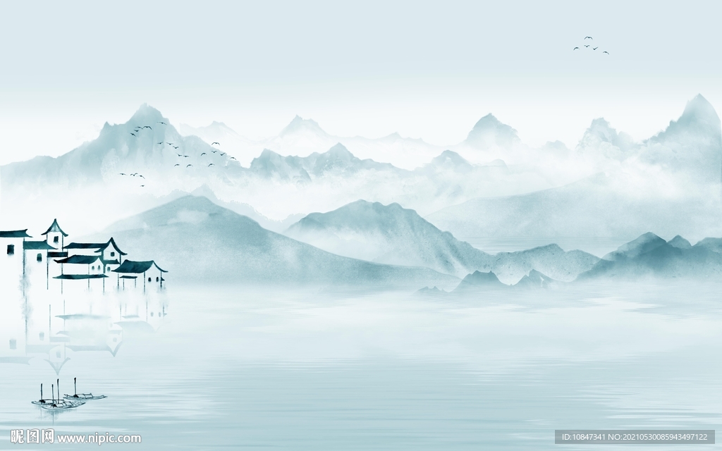 江南新山水无框画 tif分层