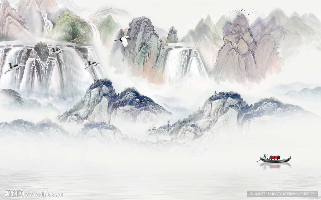 中国风新山水无框画 tif分层