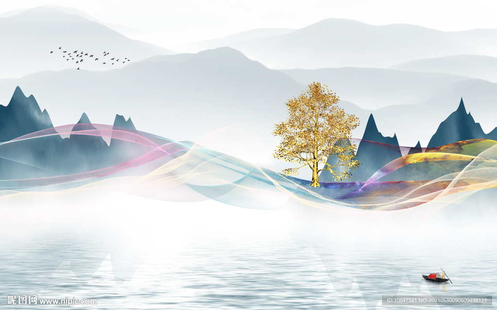 高清新山水无框画 tif分层