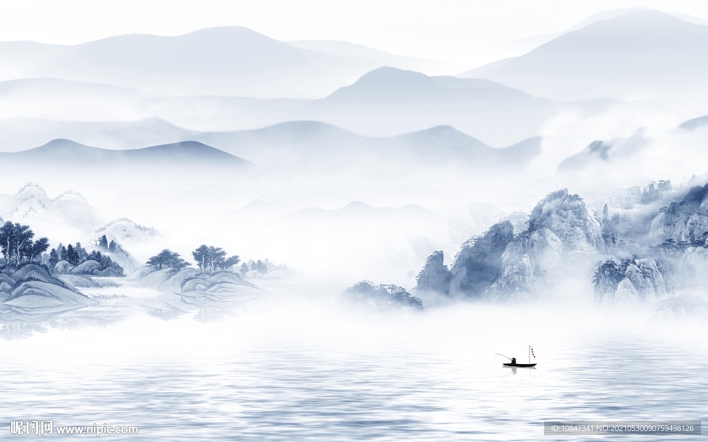 蓝色 新山水无框画 tif分层